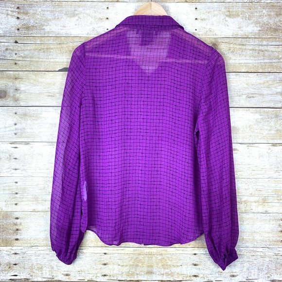 Miss Me Top Purple Sheer Buttondown Small - Picture 3 of 4